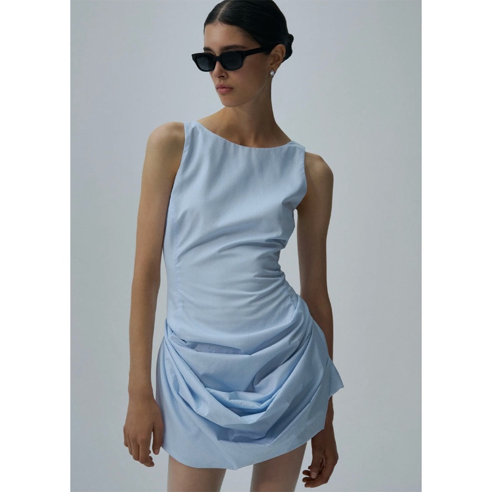 Magda Butrym Blue pinstripe sleeveless poplin mini dress.  Worn once, no damages